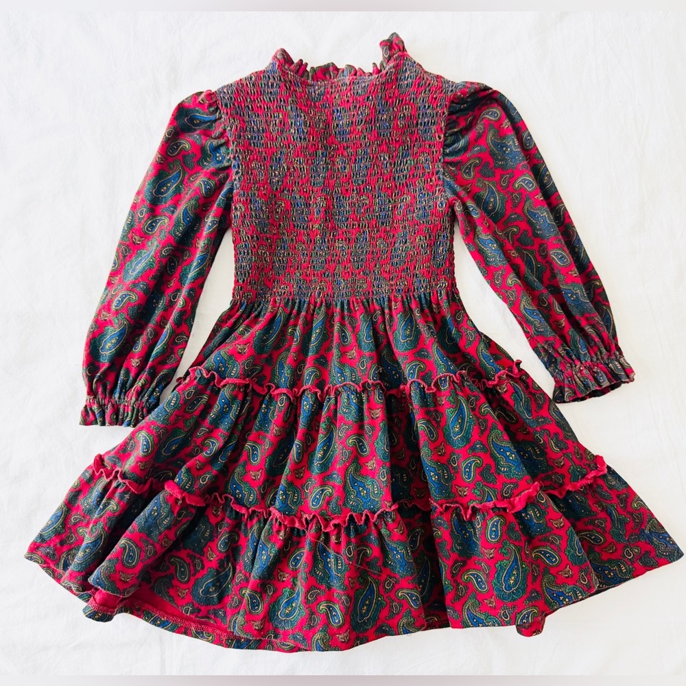 Ralph Lauren Paisley Smocked Cotton Long Sleeve Dress Girls 4T Boho Preppy - Picture 8 of 9